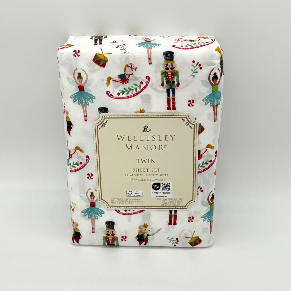 Wellesley Manor Nutcracker Suite TWIN Sheet Set Christmas Wooden Soldier NEW